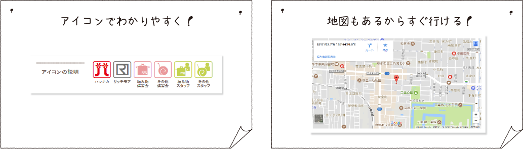 アイコンでわかりやすく、地図もあるからすぐ行ける